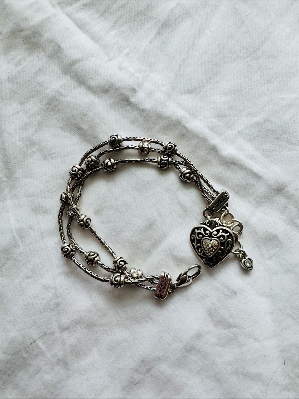 Brighton Silver-Tone Heart Charm Multi-Strand Bracelet